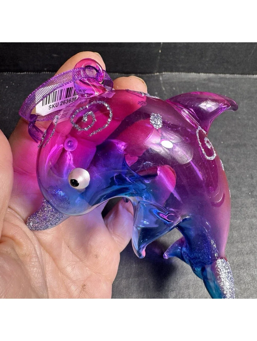 Pier 1 Blown Glass Dolphin Christmas Ornament Nautical Beach Decoration NEW